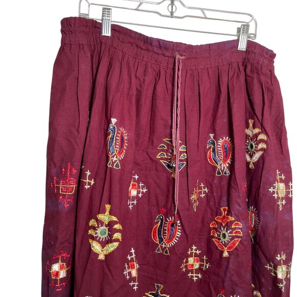 Women's One Size Maroon Embroidered Art To Wear Midi Drawstring Artsy Colorful - Picture 2 of 12